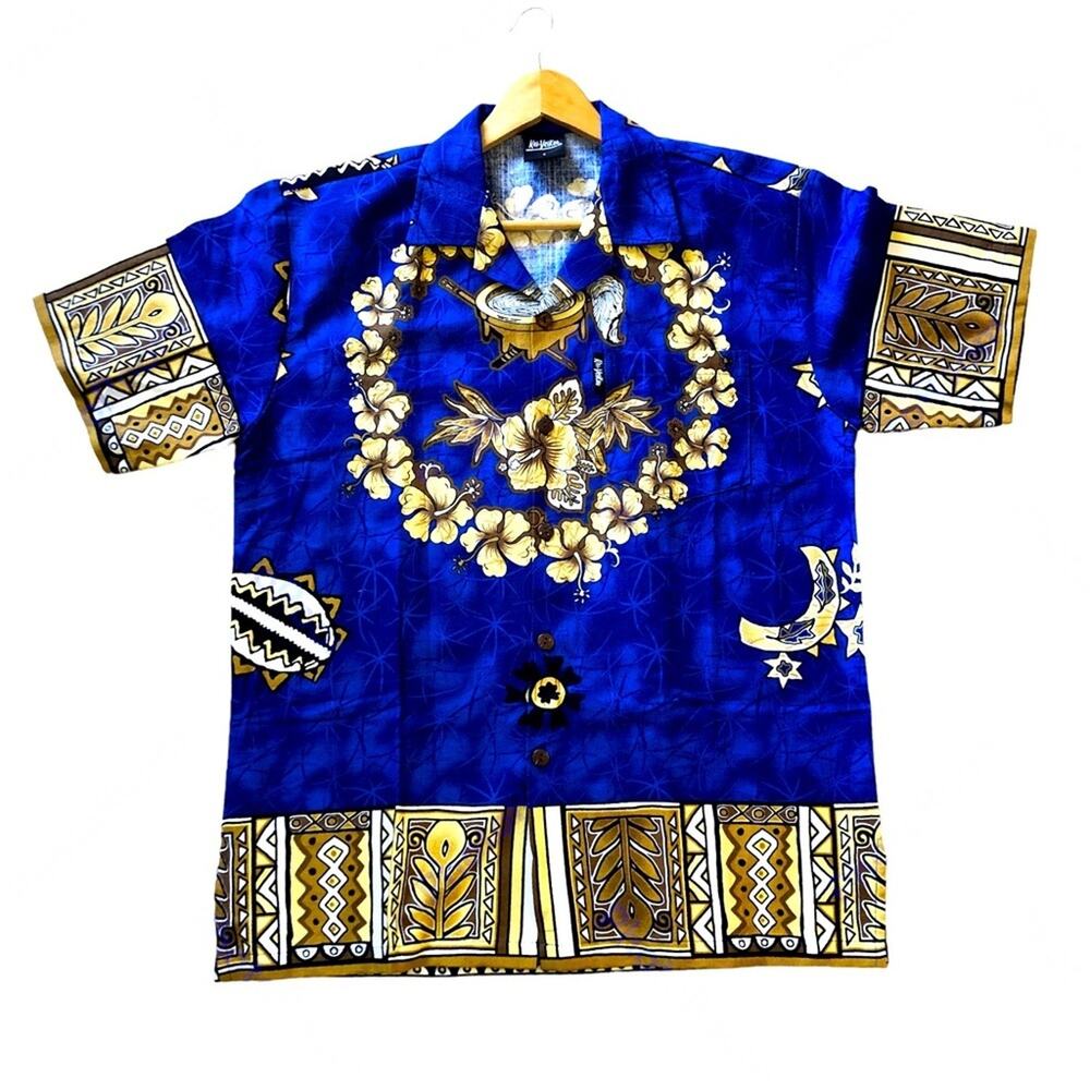 Hawaiian Shirt Mens Blue Kai Veikau Floral Oversized Button Down Tropical Summer